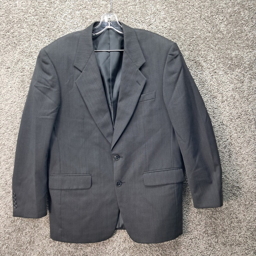Jones New York Mens Pure Wool Blazer Charcoal Grey Sport Coat Golden Twist 46R